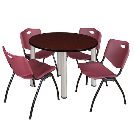 Kee Kee Round Table & Chair Set, Wood, Metal, Plastic Top, Mahogany TB36RNDMHBPCM47BY